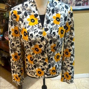 JonesWear Yellow and Black Blazer with Floral Pattern